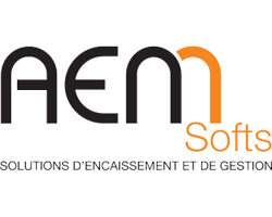 Logo d'AEM Softs, spécialiste des solutions d'encaissement et de gestion.